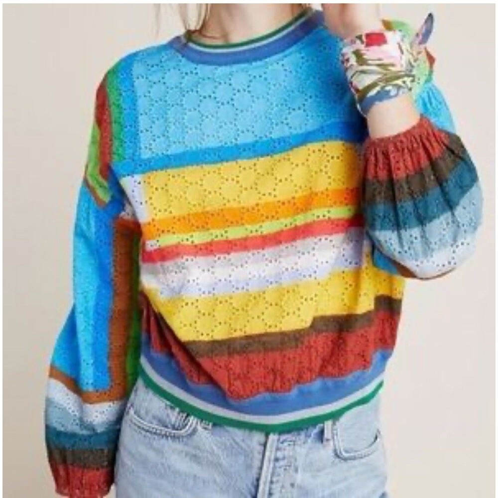 Conditions Apply Women’s Pullover Top Colorful Long Sleeve Medium Preppy School